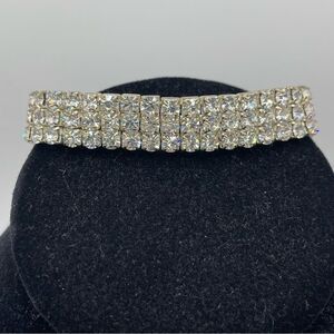 3 strand Rhinestone Bracelet 8” Long Stretch Band